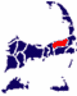 Drawing of Cape Cod with the town of Brewster in a contrasting color